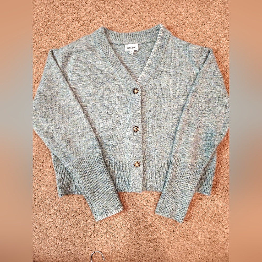 And Merci Wool Blend Soft Heather Green Cardigan Size Large